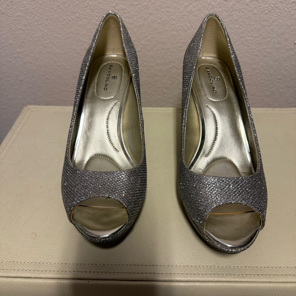 Bandolino Gold Glitter Peep-Toe Heels